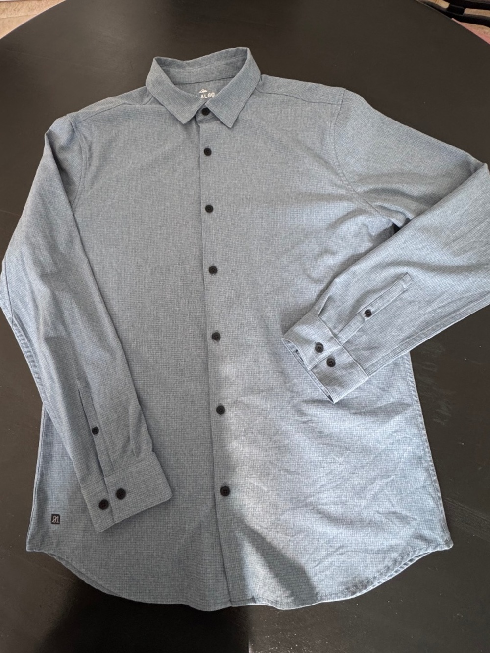 01.Algo Blue Performance Shirt Men's Medium Button Up Long Sleeve Stretch
